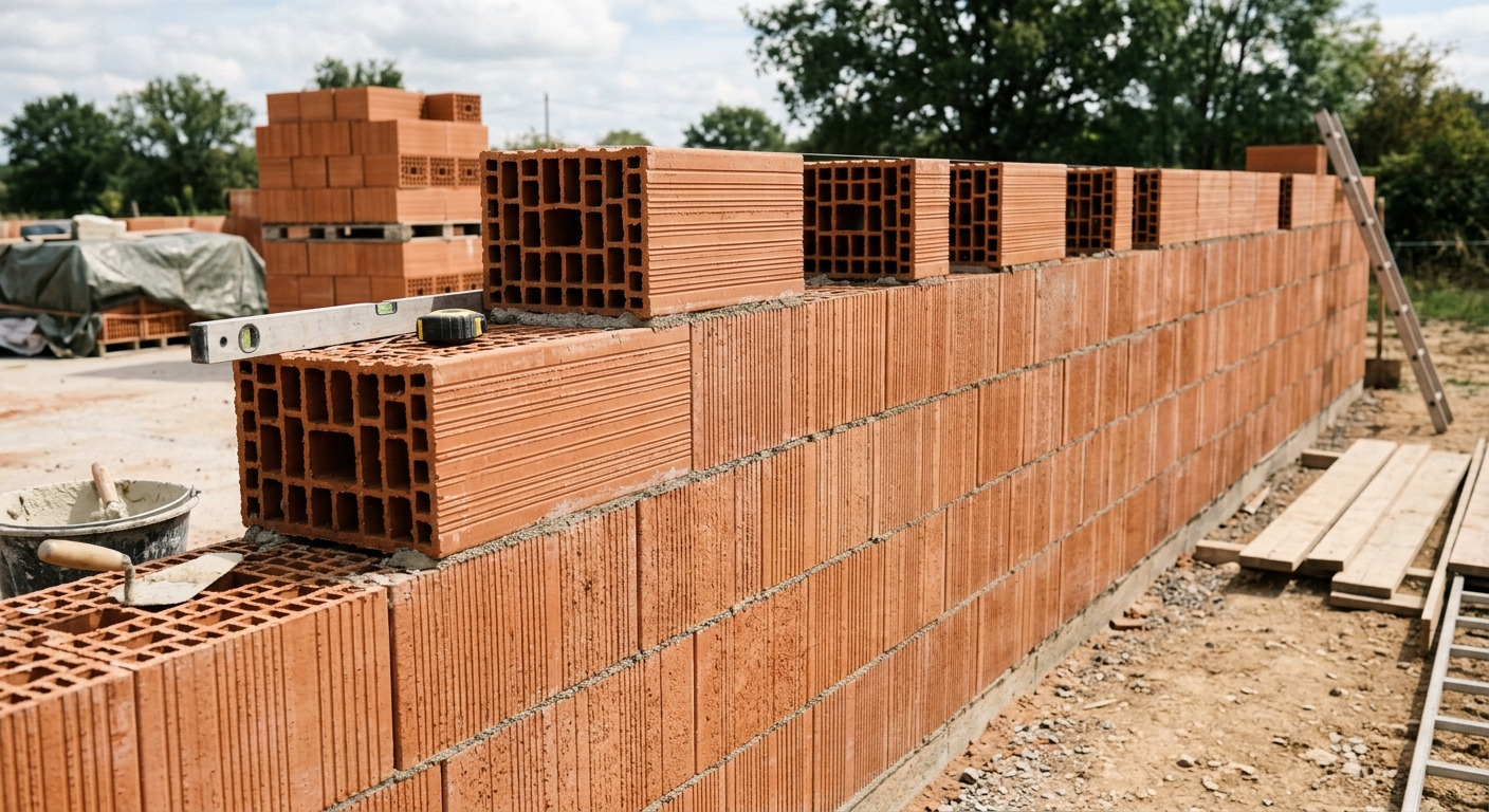 Construction de mur porteur en brique Monomur